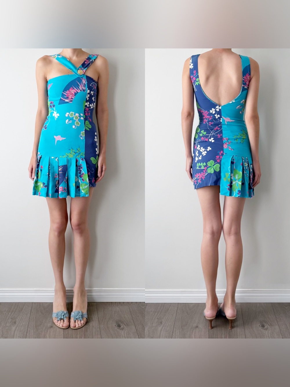 Archival 2011 Versace x H&M 100% Silk Floral Pleated Mini Dress